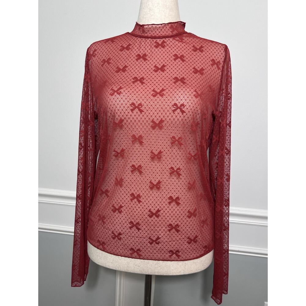 MAEVE Anthropologie (XL)‎ Red Sheer Lace Top-Balletcore-Y2K-COQUETTE-Regencycore